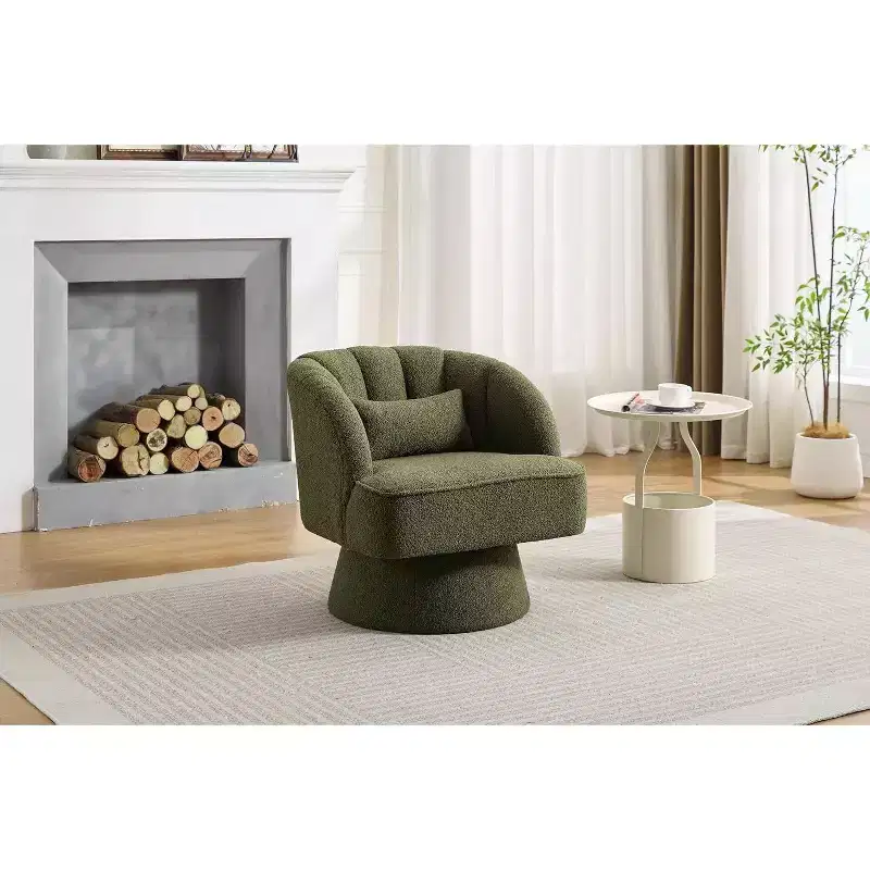 Acekool 360 Swivel Barrel Chair - Plush Teddy Velvet Lounge Chair