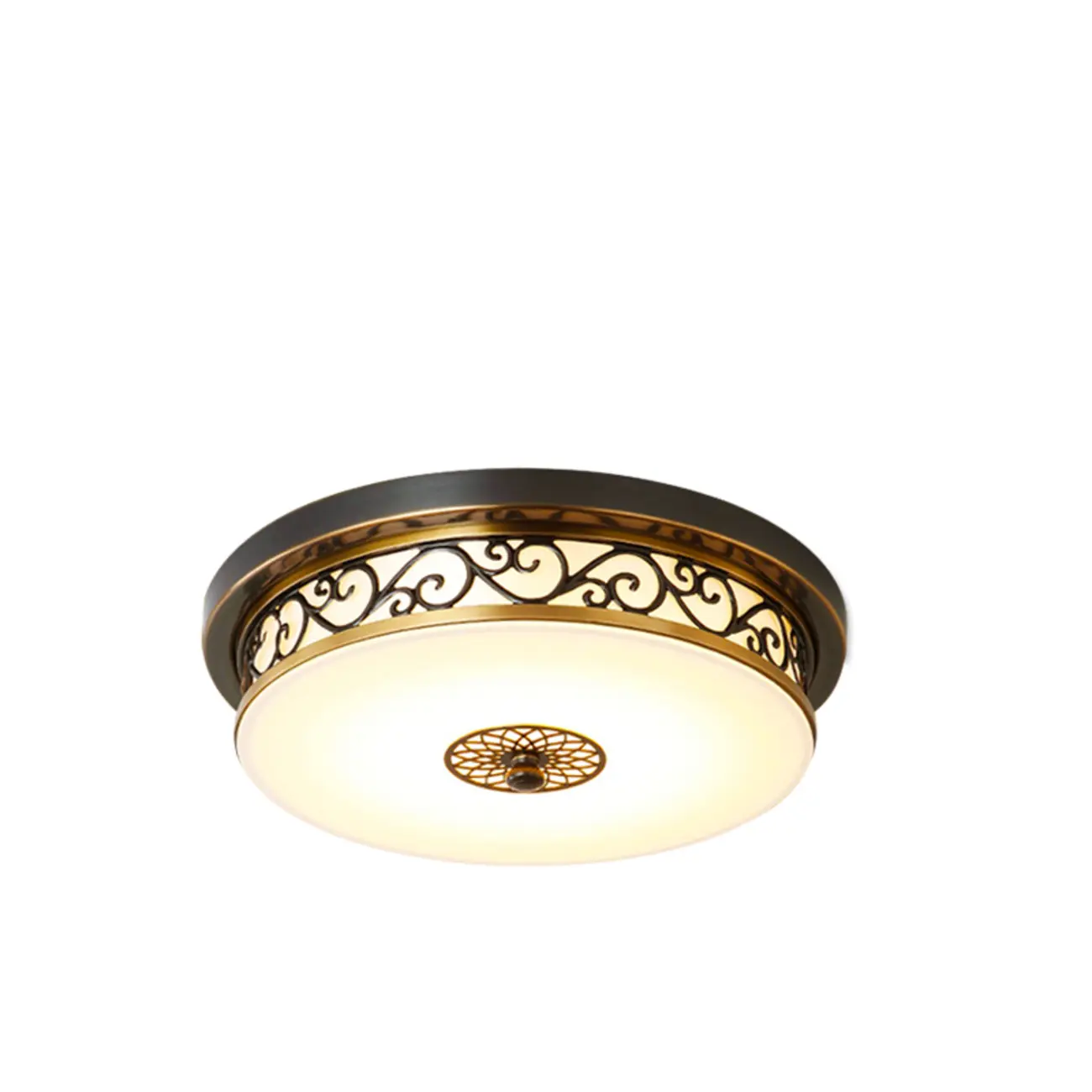 Classic Black Metal Drum Glass Flush Mount Ceiling Light
