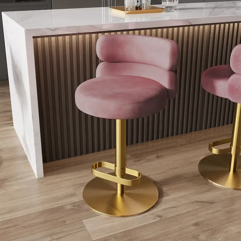 Velvet Counter Bar stool with Height Adjustable and Swivel