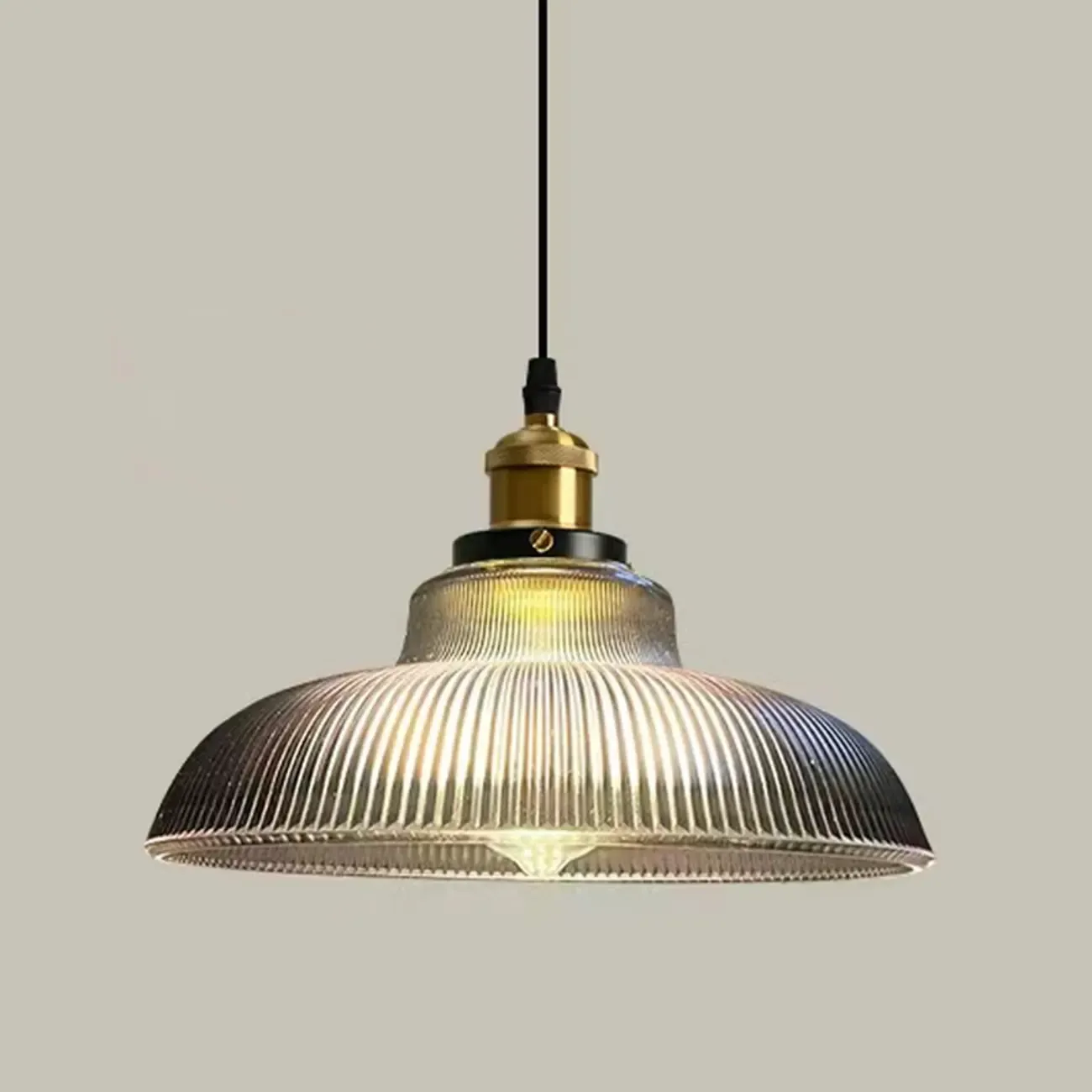 Green Fluted Glass Brass Dome Pendant Light