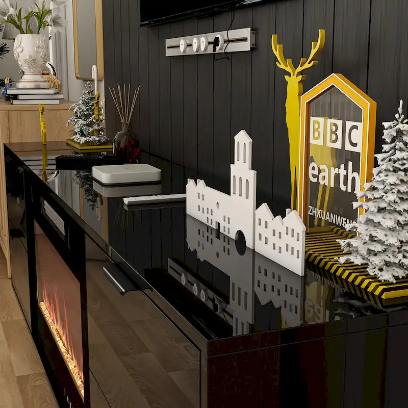 30 Recessed Electric Fireplace High Glossy TV Stand Combo Fireplace