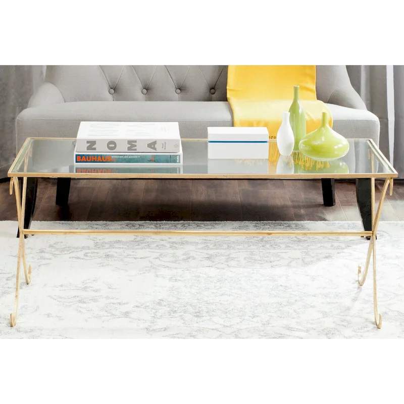 SAFAVIEH Olka Gold/ Tempered Glass Top Coffee Table - 43 x 20 x 18.3 - 43Wx20Dx18H