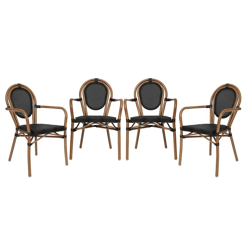 4 Pack All-Weather Commercial Paris Chairs with Arms and metal Frames - N/A