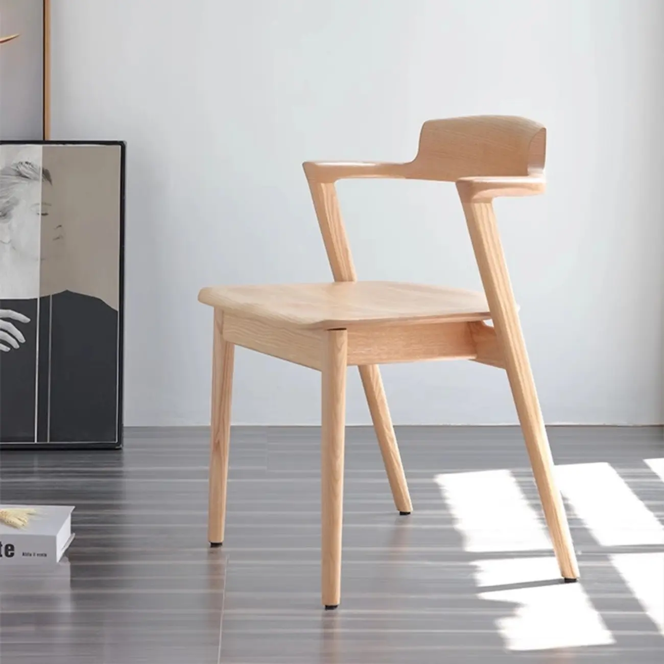 Scandinavian Open Back Armless Walnut Wood Dining Chairs