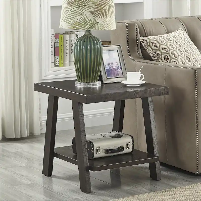 Contemporary Wood Shelf End Table With High-quality Hardwood Frame in White Finish