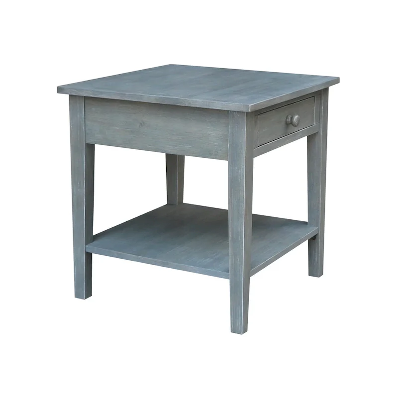 Square Solid Parawood End Table with Drawer & Shelf, 24