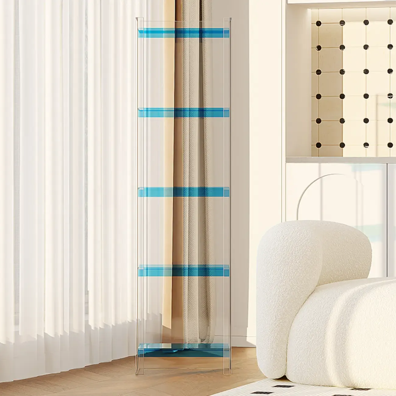 Minimalism Clear Acrylic 4-Tier Vertical Narrow Bookcase