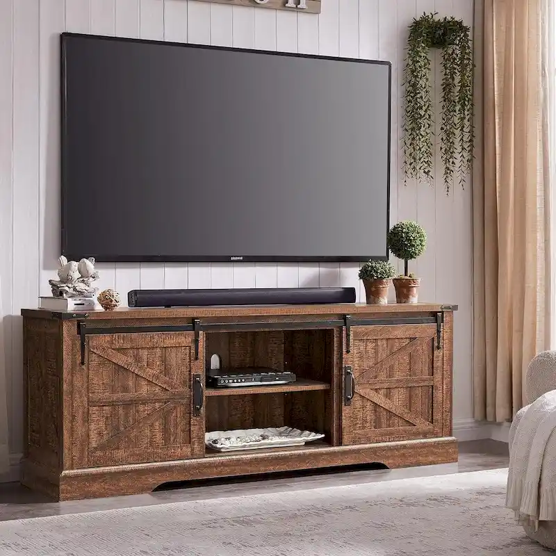 Farmhouse Wood TV Stand, Rustic Entertainment Center, Console Cabinet - n/a