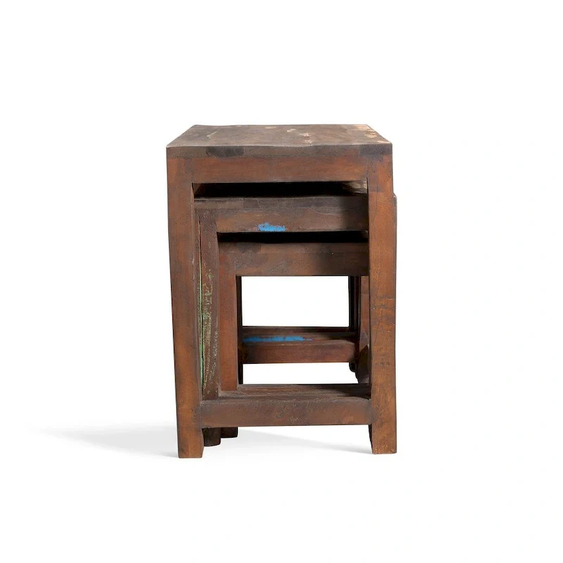 Handmade Old Reclaimed Wood Nesting Tables, Set of 3 (India) - 20 x 16 x 24