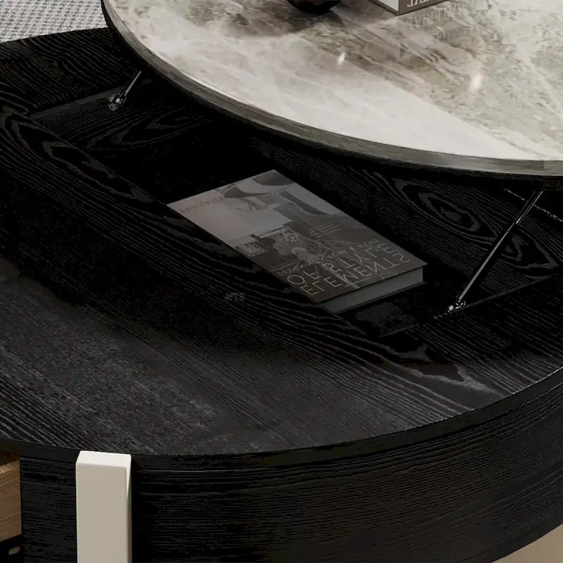 31.5 Modern Coffee Table, Lift Top Coffee Table with 3 Ottomans, Black - 31.5 X 31.5