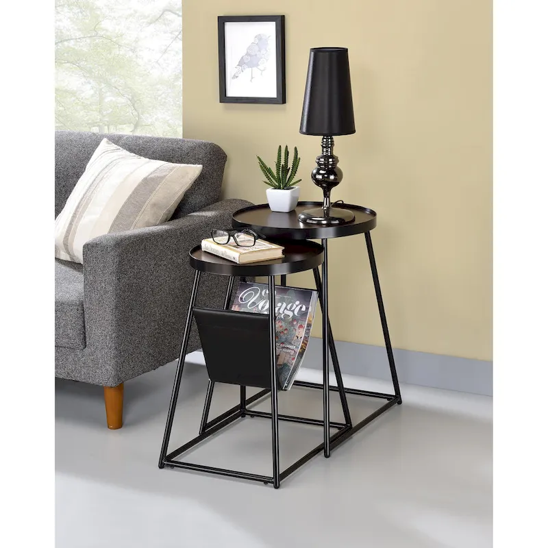 Modern Matte Black 20-Inch Steel Two-Piece Nesting Table Set