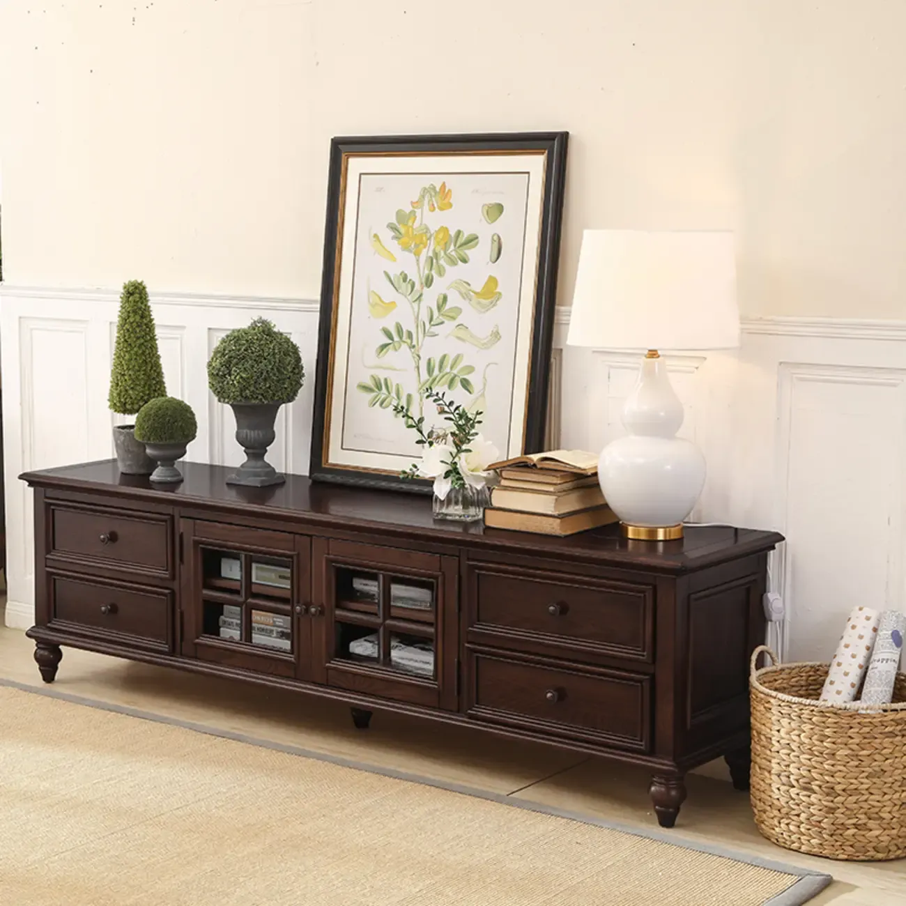 Sepia Shaker Mid-Century Modern TV Stand with Drawers