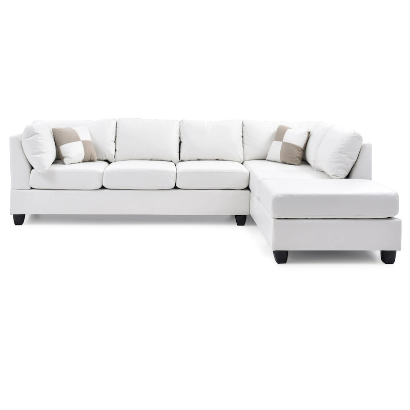 Reversible Faux Leather 4-Seater Sectional Sofa with Throw Pillows - 111  - White