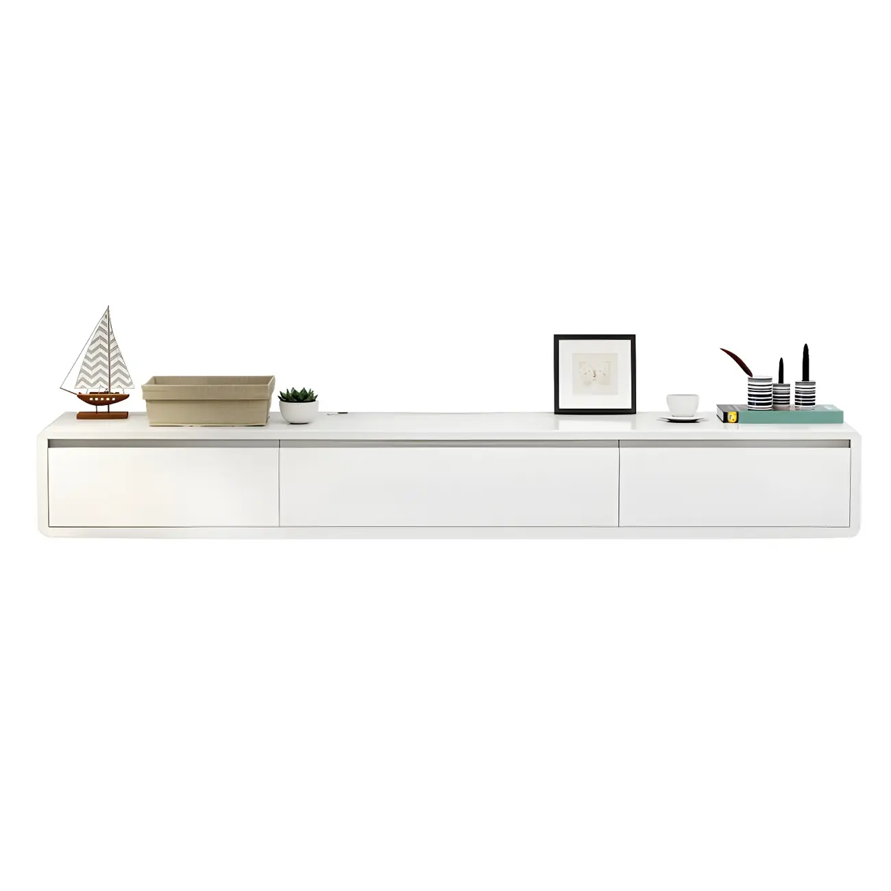 White Floating Mount Wood Drawers Cabinet TV Stand