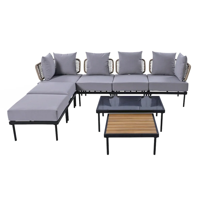 8-Piece Patio Sectional Sofa Set with Tempered Glass Coffee Table