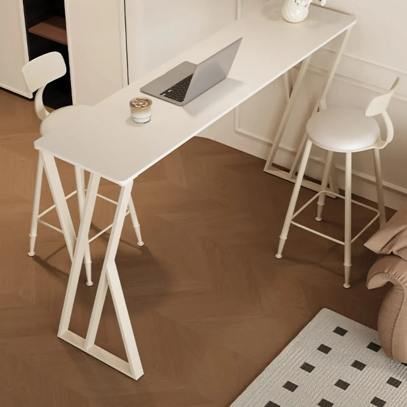 Modern Chalk Slate Metal Twin Pedestal Bar Tables