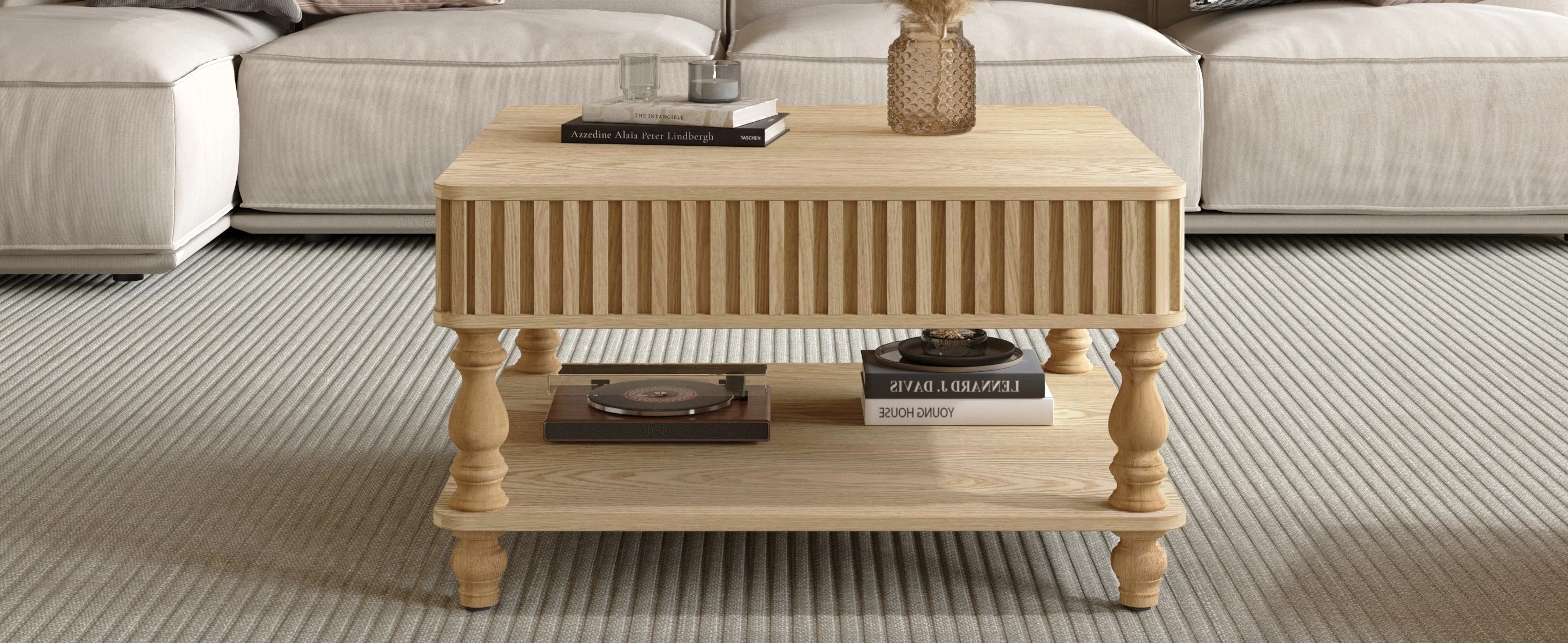 Walker Edison | Lift-Top Elevated Traditional Fluted Coffee Table