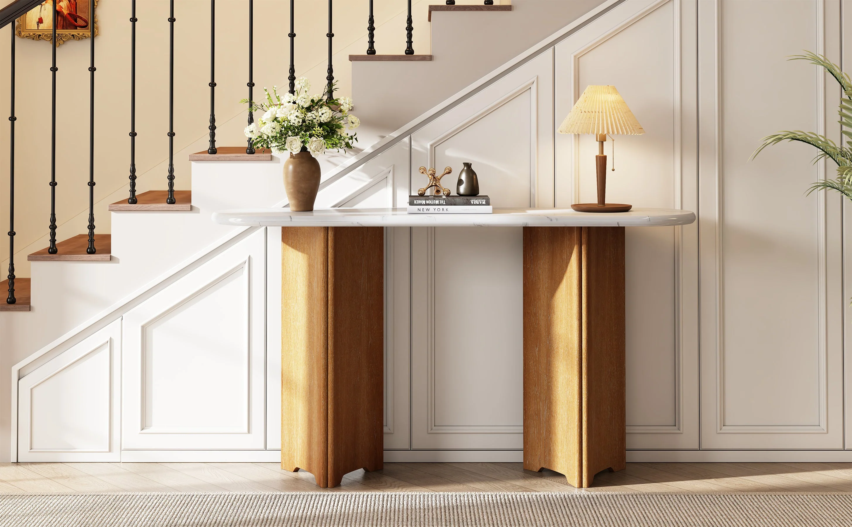 Walker Edison | Oval Faux Marble Top Console Entryway Table