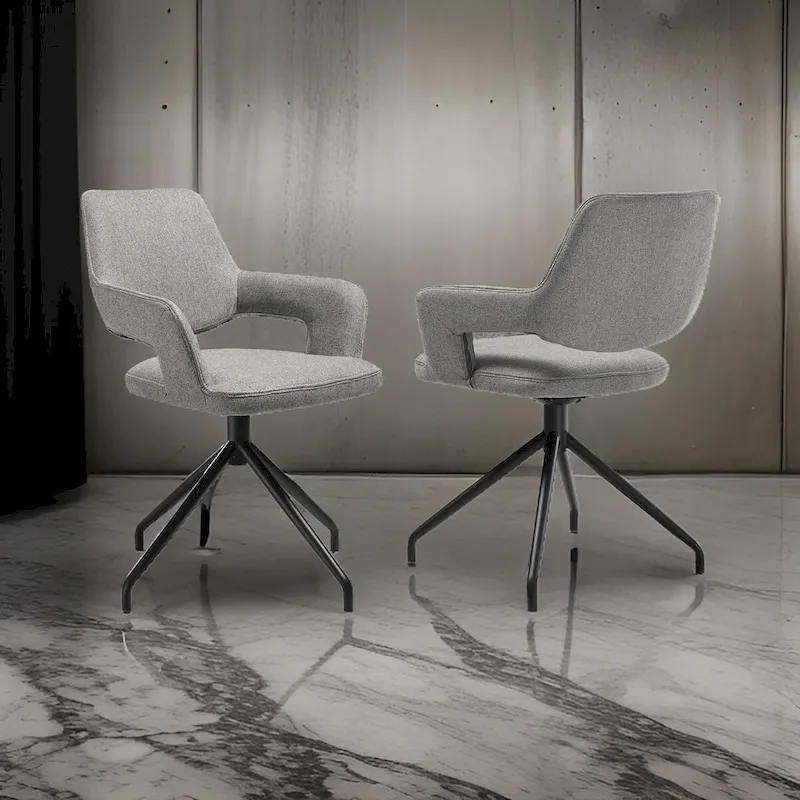 Samy 23 Inch Swivel Dining Chair Set of 2, Curved Back, Padded, Gray, Black