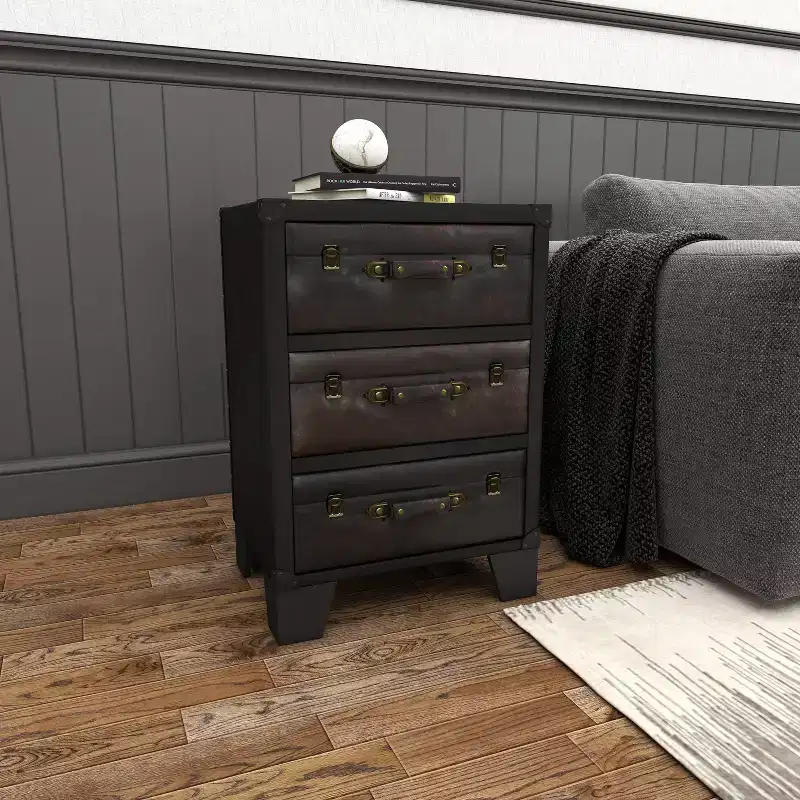 Traditional Wood and Faux Leather Cabinet Dark Brown - Olivia & May