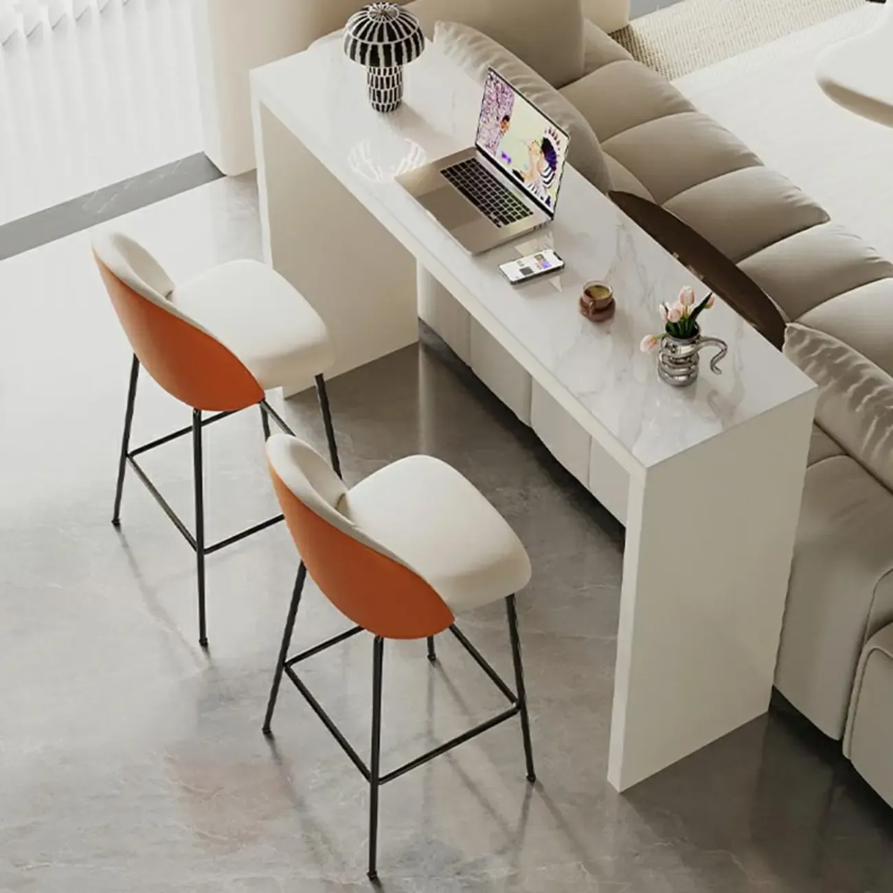 Modern White Stone Pine Wood Pedestal Bar Tables