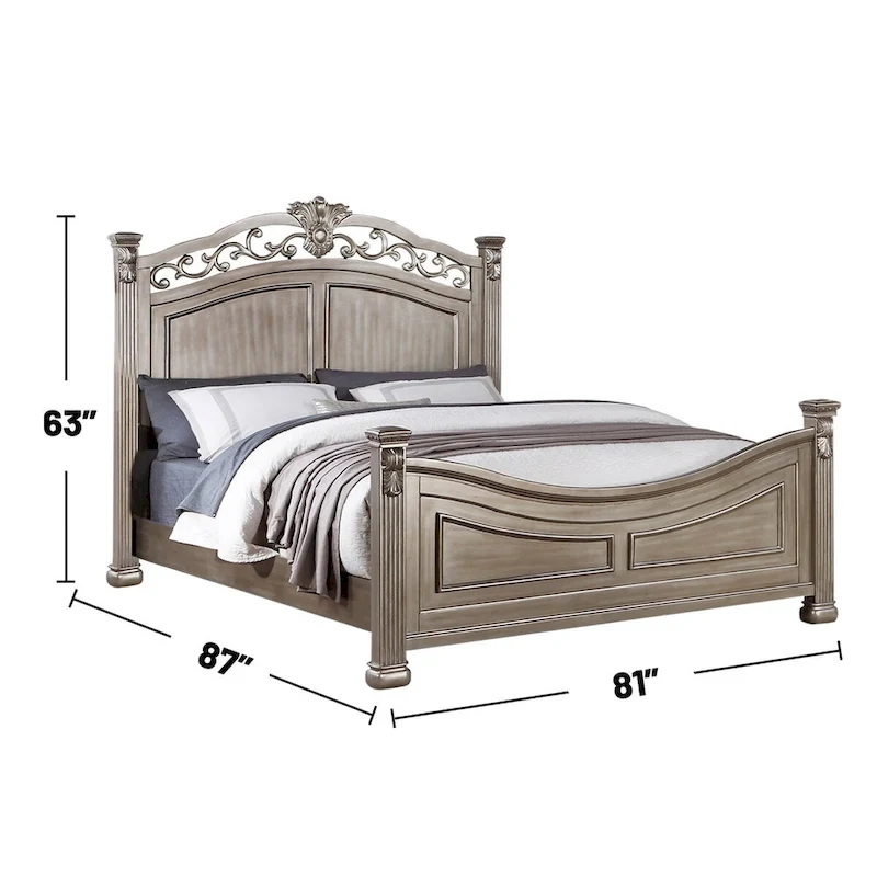 Wood Bed in Antique Silver