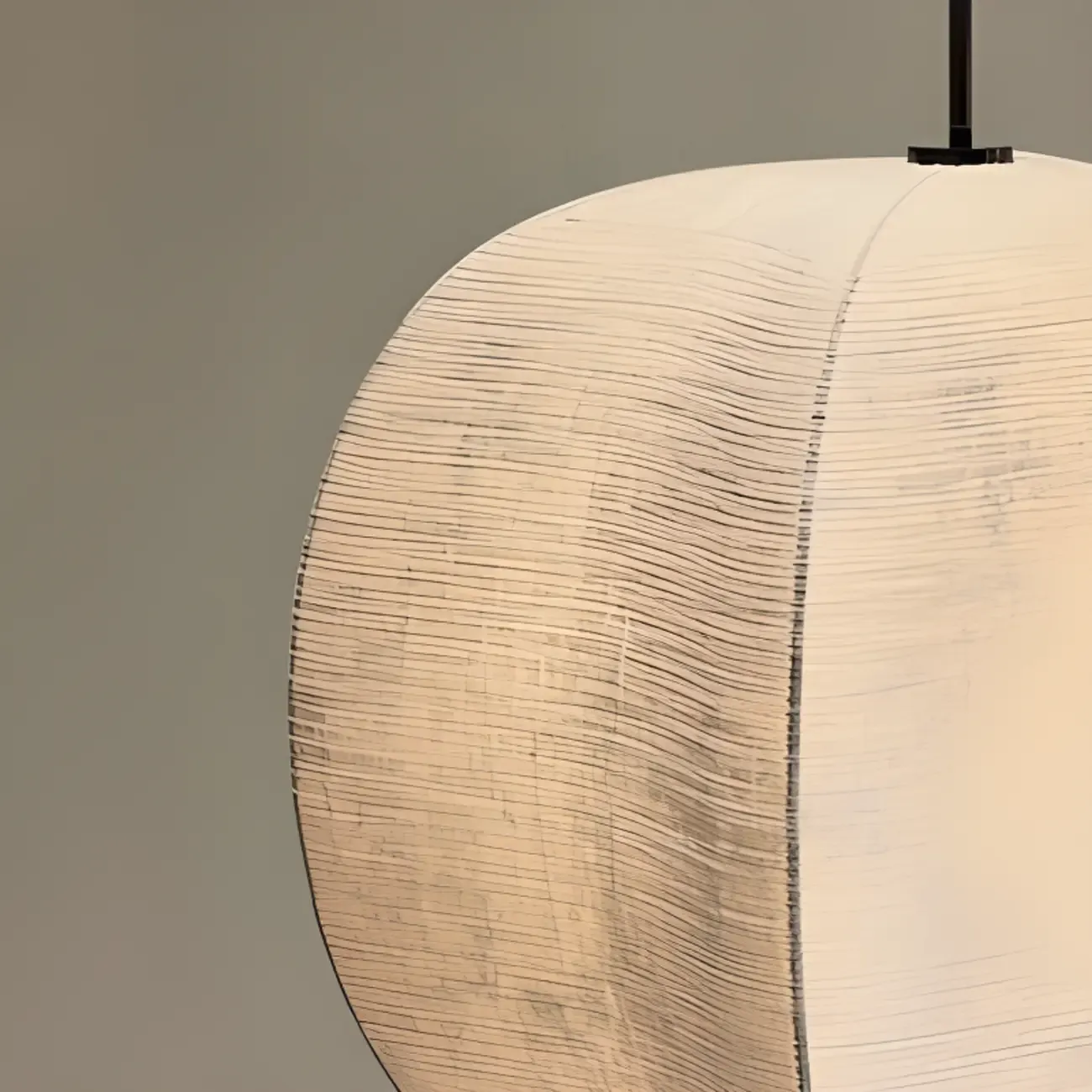 Modern Beige Fabric Geometric Pendant Light Adjustable Height
