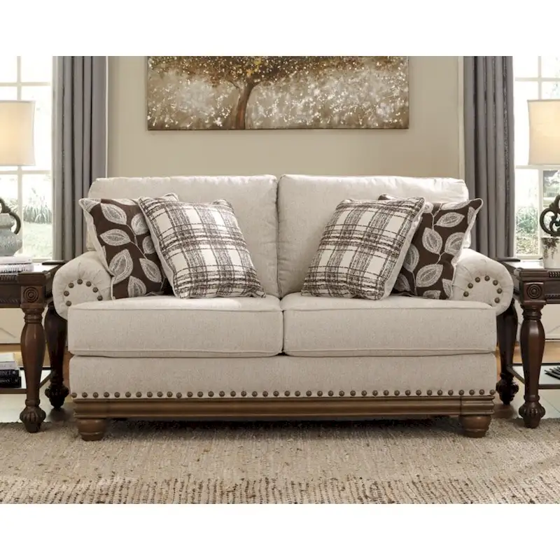 Harleson Traditional Wheat Brown Loveseat with Nailhead Trim