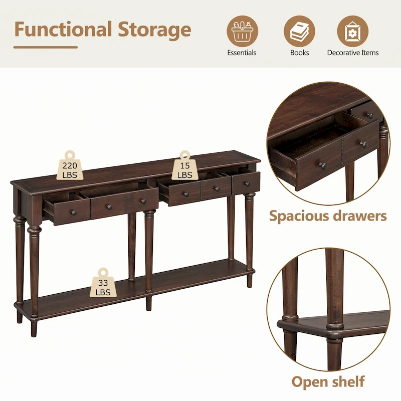 Entryway Table with 4 Drawers(Espresso)
