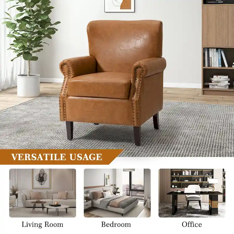 Vegan Transitional Armchair with Rolled Arms Set of 2