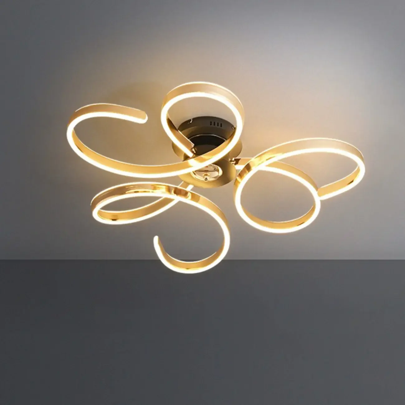Gold Ribbon LED Semi Flush Ceiling Light 3-Gear Dimming