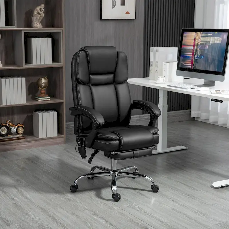 Massage Office Chair with 6 Vibration Points, Heated Reclining Computer Chair,Swivel Chair with Adjustable Height and Footrest