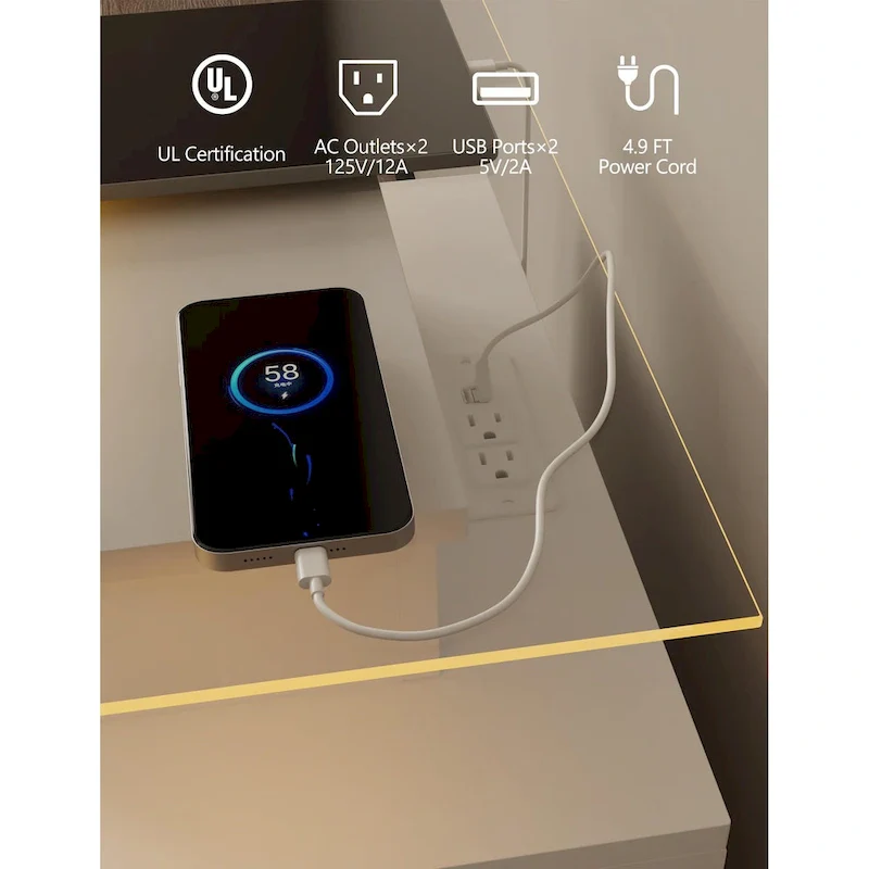 Modern Nightstand with Charging Station and LED Lights - 2 Drawers