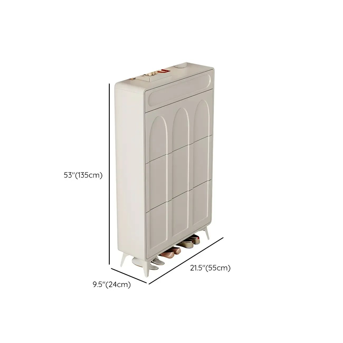 Vertical Slim White Wooden Drop Front Shoe Cabinet