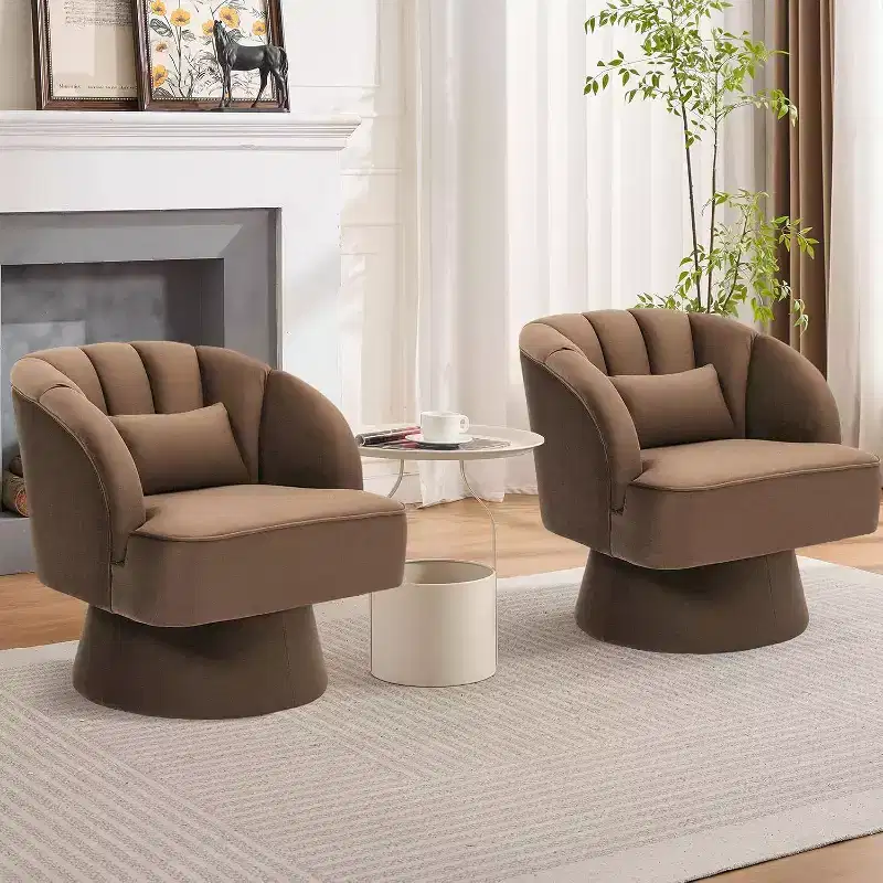 Acekool 360 Swivel Barrel Chair - Plush Teddy Velvet Lounge Chair