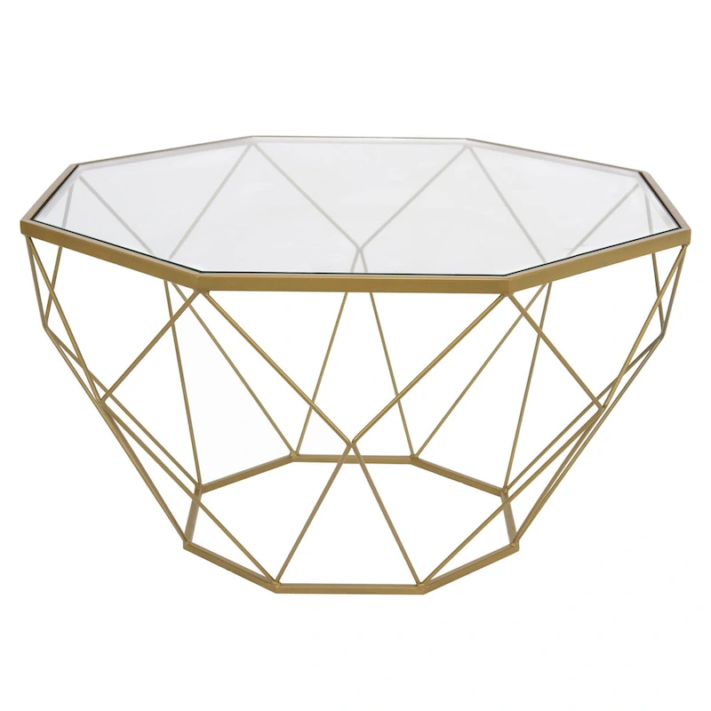 Malibu 29 Modern Octagon Center Coffee Table with Tempered Glass Table top & Sturdy Metal Geometric Base for Living Room Office