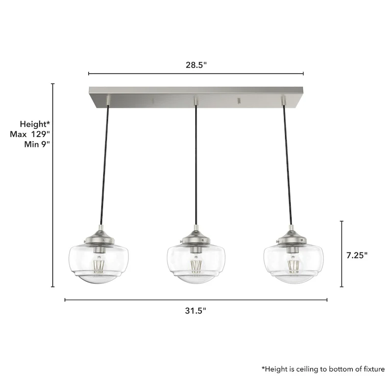 Hunter Saddle Creek 3-Light Linear Cluster Pendant - Kitchen Island, Dining Room - Modern Schoolhouse, Transitional