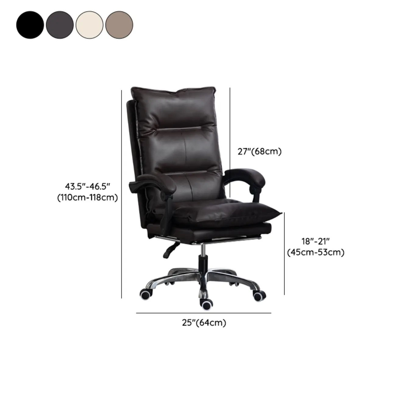Modern Brown Leather Reclining Executive Office Chair