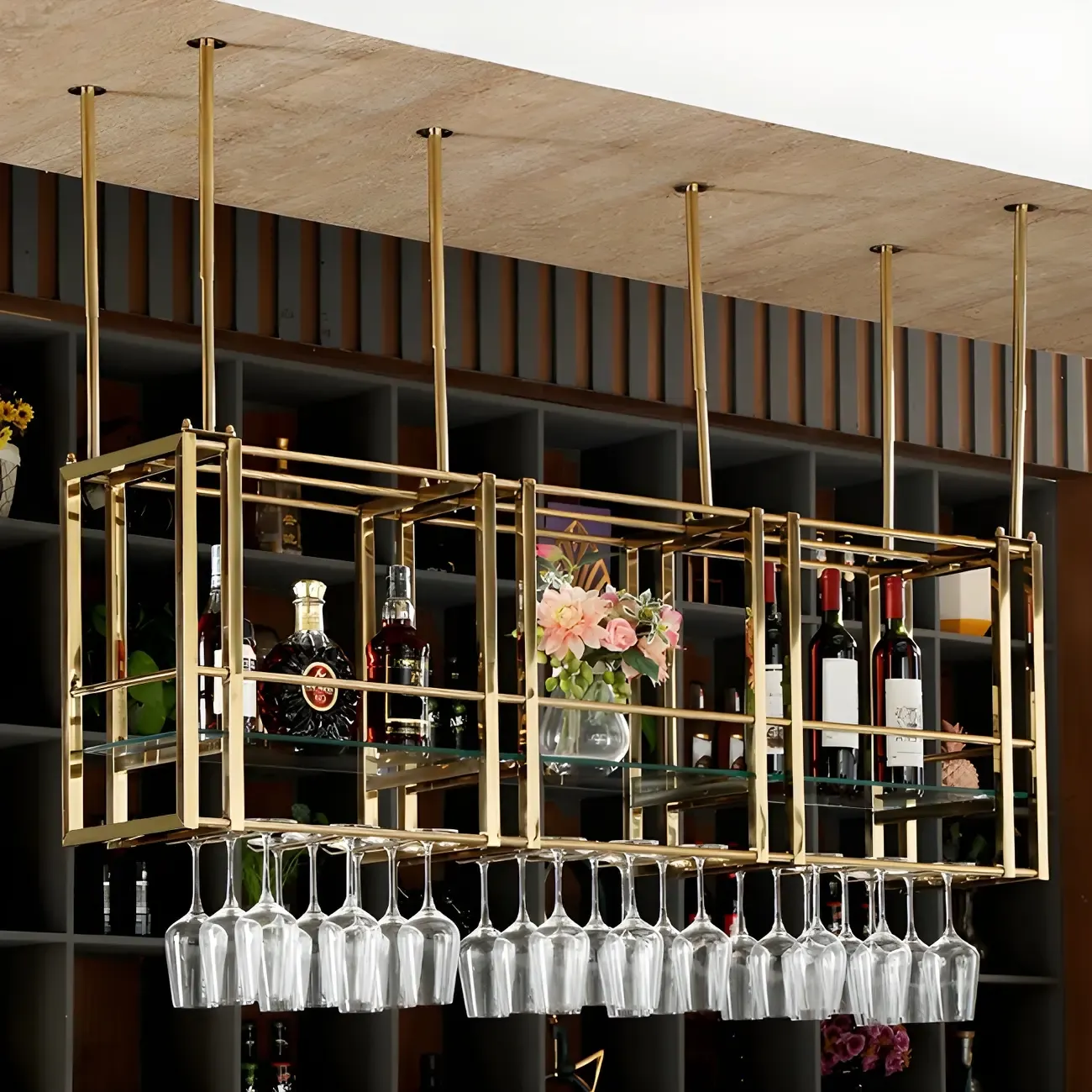 Glam Gold Metal Large Hanging Wine Rack