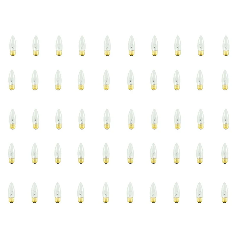 Bulbrite Pack of (50) 40 Watt Dimmable B10 Incandescent Light Bulbs with Clear Finish and Medium (E26) Base - Warm White Light