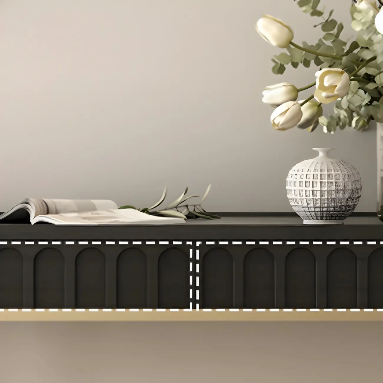 Modern Black Wood Gold Legs Console Table