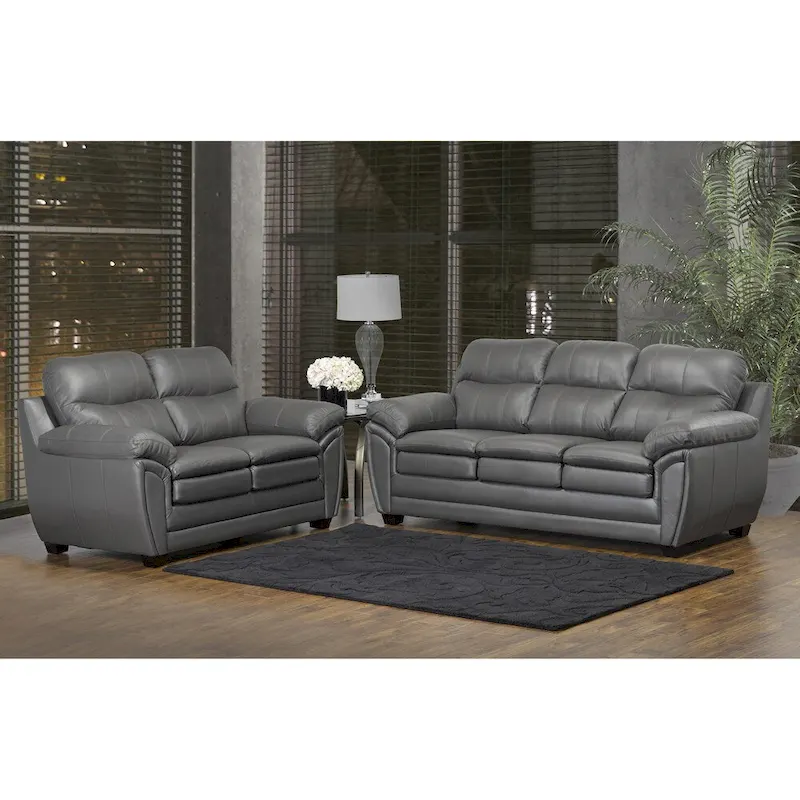 Marcus Grey Top Grain Leather Sofa/Loveseat Set - 38 x 86 x 36