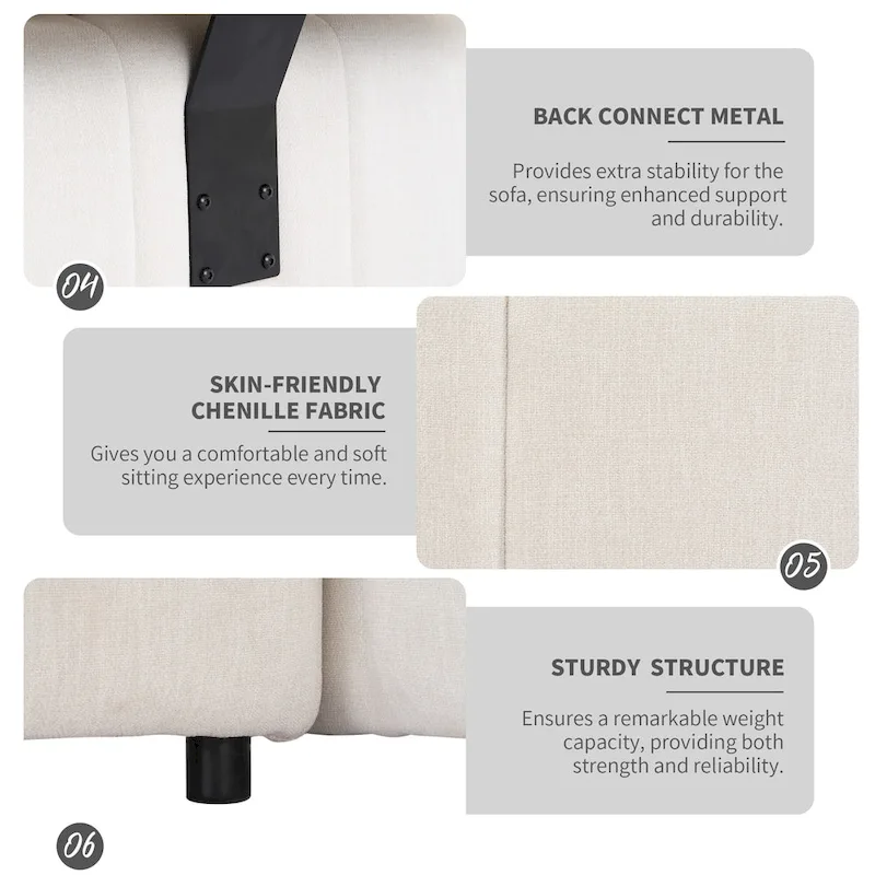 91.73  L-Shaped 4 Seater Sectional Sofa with 2 Hidden Stools, 2 Removable Lumbar Pillows, and Durable Chenille Upholstery