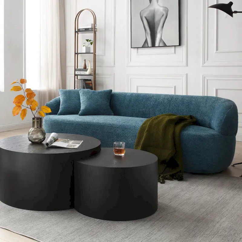 86.61in 3 Seater Modern Curved Upholstered Fabric Sofa Courch