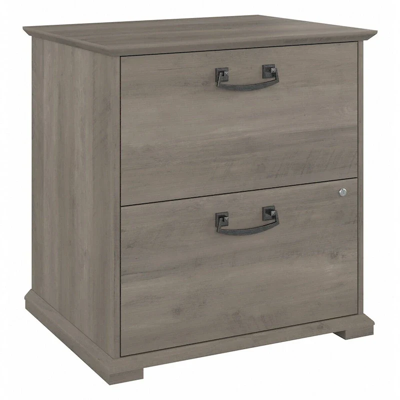 Farmhouse Lateral File Cabinet, 2-Drawer, Linen White Oak / Driftwood Gray, Single User