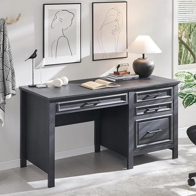 Modern Farmhouse Home Office Desk, Computer Desk with File Cabinet