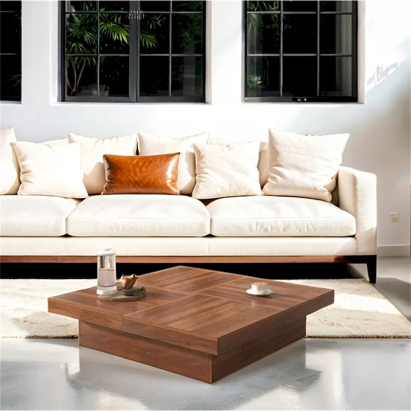Square Marble Veneer Coffee Table Sliding Top with Storage