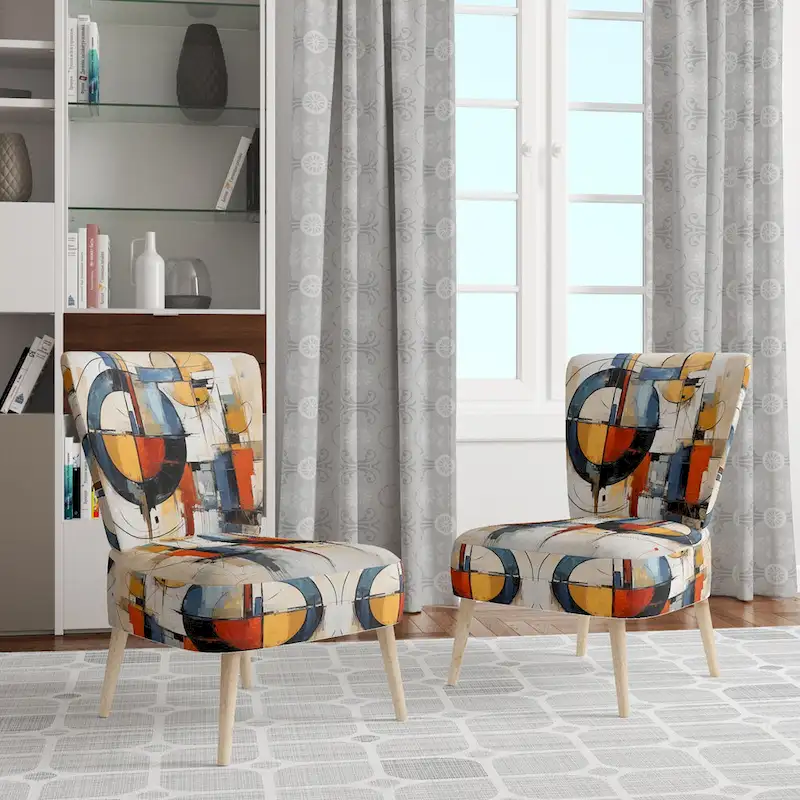 Designart Colorful Mid Century Abstract Fusion I Upholstered Mid-century Accent Chair and Mid-Century Modern Arm Chair
