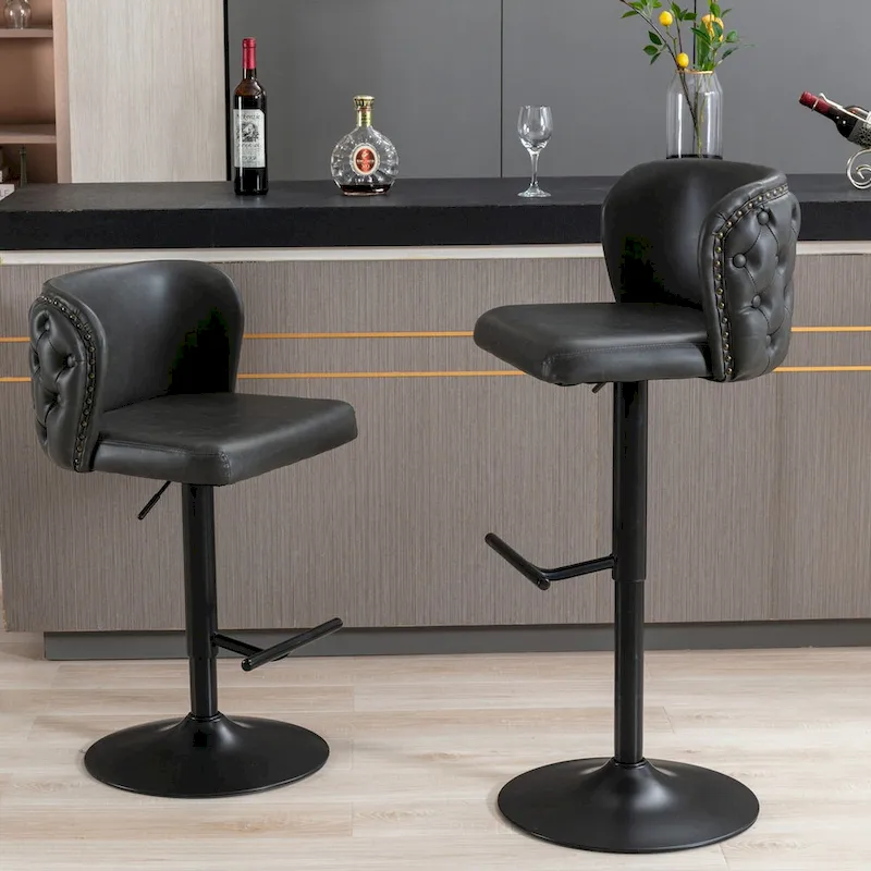 Modern Upholstered Bar Stools with the whole Back Tufted Swivel Barstools Adjusatble Seat Height