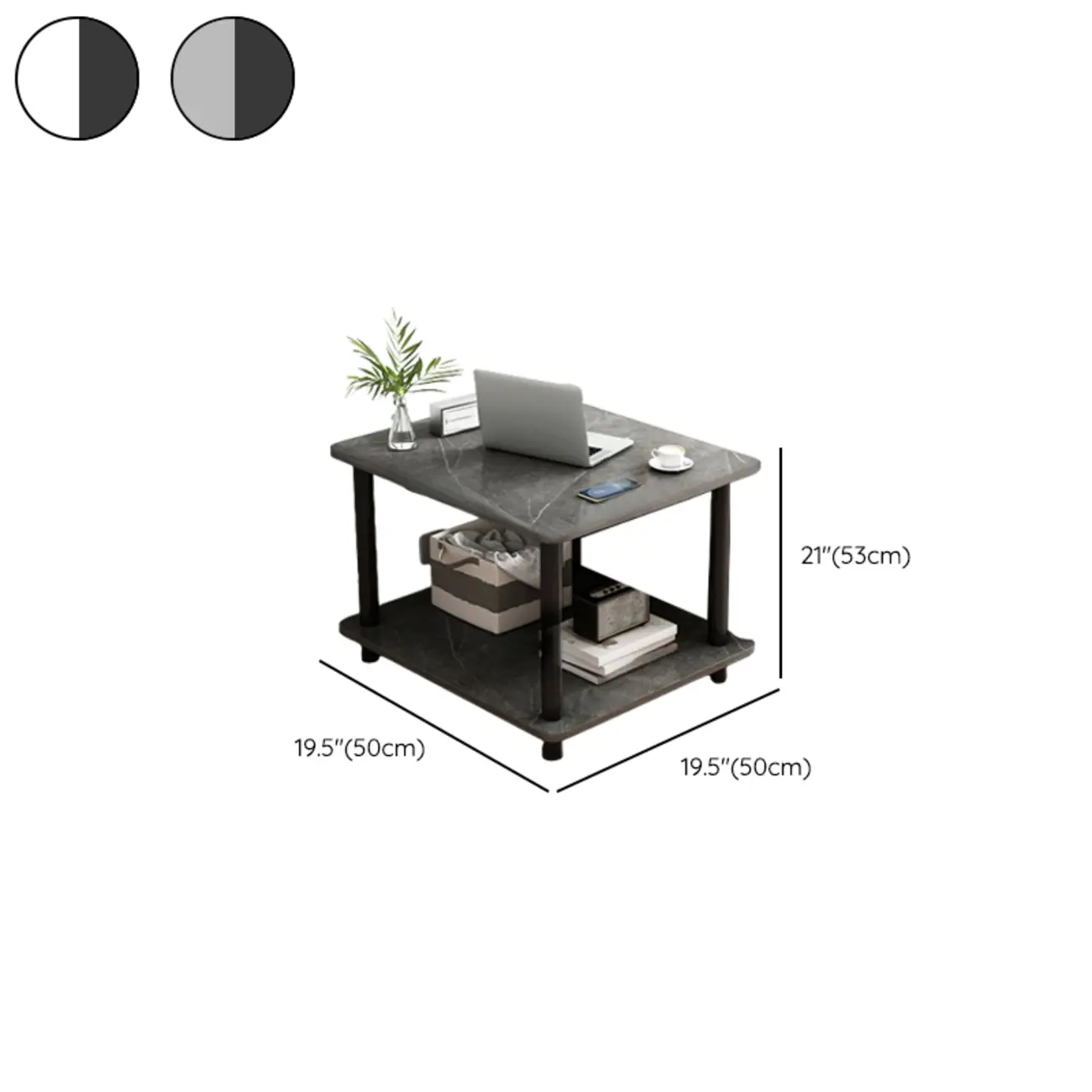 Square White Wood Side Table with Shelf
